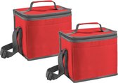 Set van 2x stuks kleine koeltassen voor lunch rood 24 x 22 x 17 cm 9 liter - Koeltassen