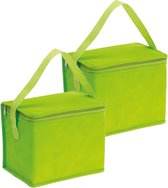 2x stuks kleine koeltassen voor lunch groen 20 x 13 x 17 cm 4.5 liter - Koeltassen