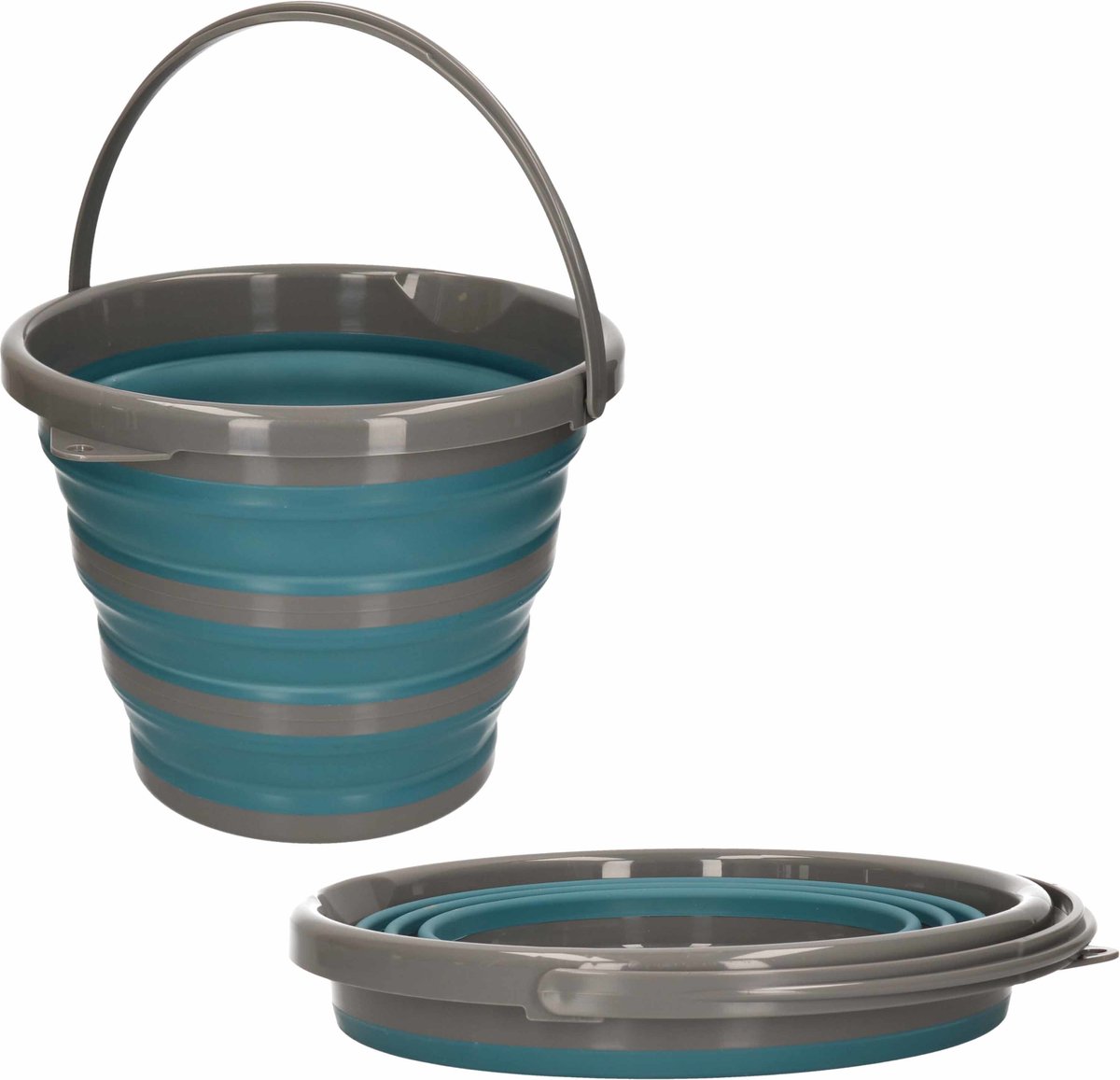 Goedkoopste 2x Opvouwbare emmer blauw/grijs 10 liter - Camping emmer petrol blauw/grijs