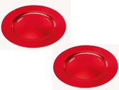 2x stuks ronde kaarsenborden/kaarsenplateaus rood van kunststof 33 cm