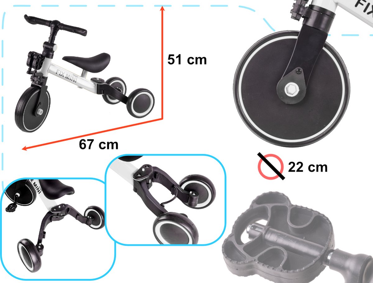 Fix Mini 3 in 1 driewieler tot 30 kg van 15 tot 4 jaar oud wit / zwart