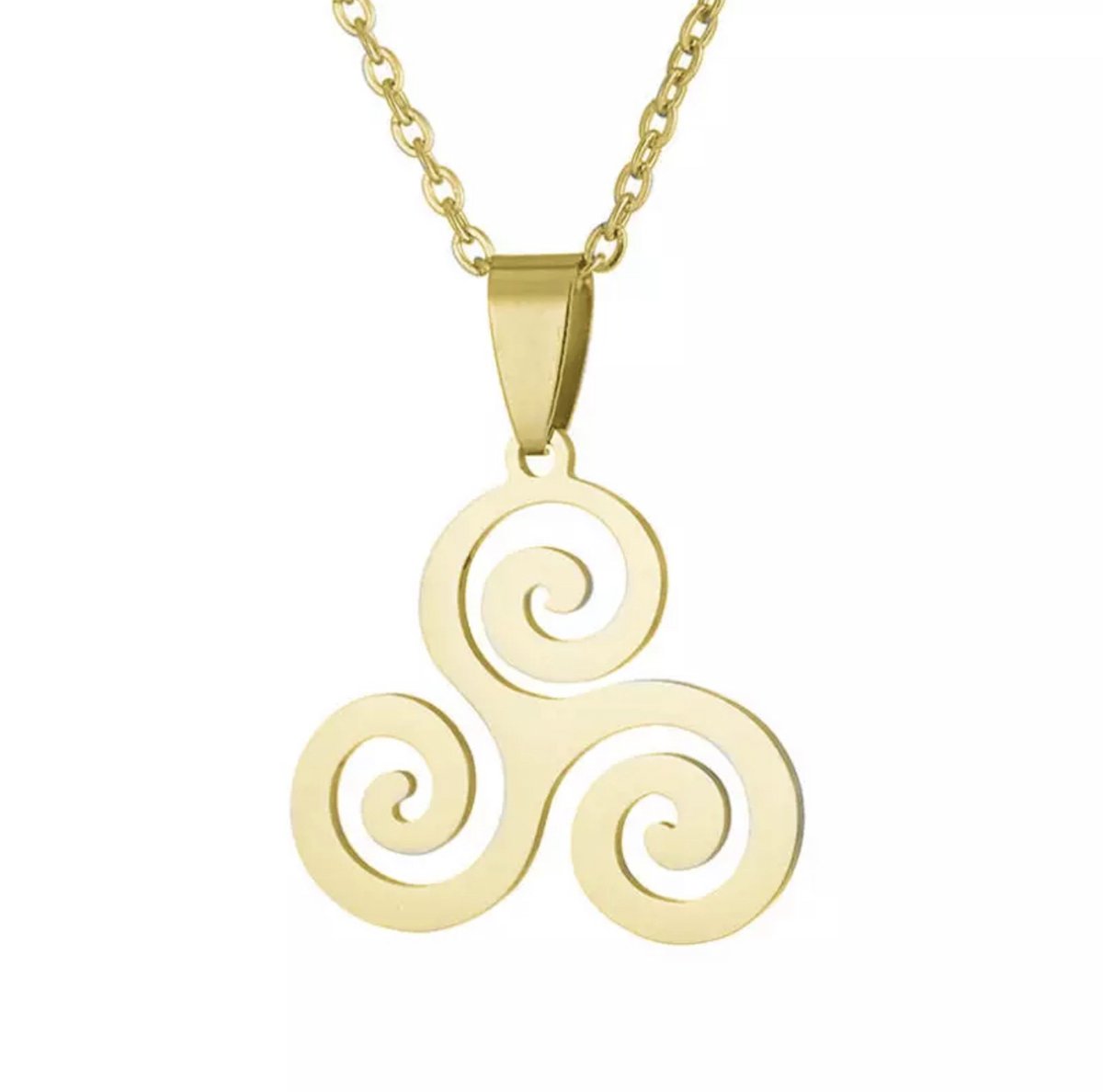 Wellness-House | RVS Ketting Triskelion Gold | Triskelion | Keltische Ketting | Symbool Ketting | Drie- Eenheid | Vuur In Je Hart | Liefde | Toewijding | Wijsheid | Inspiratie | Kettinglengte 44 CM | Goudkleurig | Zen | Zen Sieraad