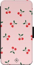 Casimoda® bookcase - Geschikt voor iPhone 13 Pro - Hoesje met pasjeshouder - Kersjes - Roze - TPU