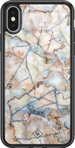Casimoda® hoesje - Geschikt voor iPhone Xs - Marmer Bruin Blauw - Luxe Hard Case Zwart - Backcover telefoonhoesje - Bruin
