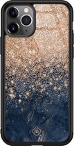 Casimoda® hoesje - Geschikt voor iPhone 11 Pro Max - Marmer Blauw Rosegoud - Luxe Hard Case Zwart - Backcover telefoonhoesje - Blauw