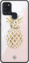 Casimoda® hoesje - Geschikt voor Samsung Galaxy A21s - Ananas - Luxe Hard Case Zwart - Backcover telefoonhoesje - Roze