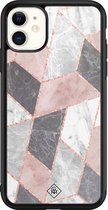 Casimoda® hoesje - Geschikt voor iPhone 11 - Stone grid marmer / Abstract marble - Luxe Hard Case Zwart - Backcover telefoonhoesje - Roze