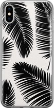 Casimoda® hoesje - Geschikt voor iPhone Xs - Palm Leaves Silhouette - Siliconen/TPU telefoonhoesje - Backcover - Planten - Zwart