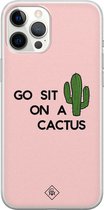 Casimoda® hoesje - Geschikt voor iPhone 12 Pro Max - Go Sit On A Cactus - Siliconen/TPU telefoonhoesje - Backcover - Planten - Roze