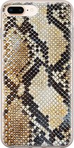 Casimoda® hoesje - Geschikt voor iPhone 8 Plus - Snake / Slangenprint bruin - Siliconen/TPU telefoonhoesje - Backcover - Slangenprint - Goudkleurig