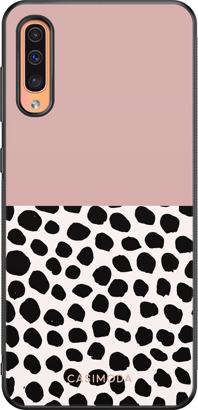 Casimoda® hoesje - Geschikt voor Samsung Galaxy A50 - Stippen roze - Zwart TPU Backcover - Gestipt - Roze