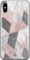 Casimoda® hoesje - Geschikt voor iPhone Xs Max - Stone grid marmer / Abstract marble - Siliconen/TPU telefoonhoesje - Backcover - Geometrisch patroon - Roze