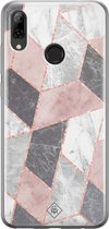 Casimoda® hoesje - Geschikt voor Huawei P Smart (2019) - Stone grid marmer / Abstract marble - Siliconen/TPU - Soft Case - Roze - Geometrisch patroon