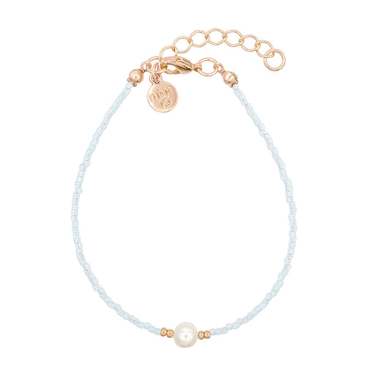 Mint15 Armband 'Simply Delicate - Soft Blue & Pearl' met zoetwaterparel - Roségoud
