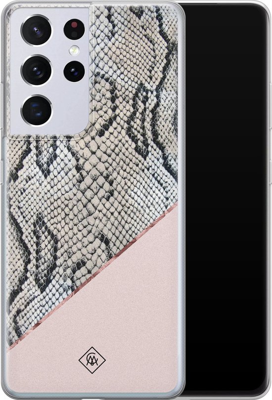 Casimoda® - Coque Samsung S21 Ultra - Imprimé serpent - Siliconen/TPU - Rose