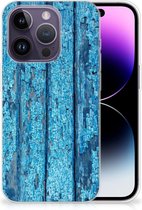 Backcase Siliconen Hoesje Geschikt voor iPhone 14 Pro Telefoonhoesje Wood Blue