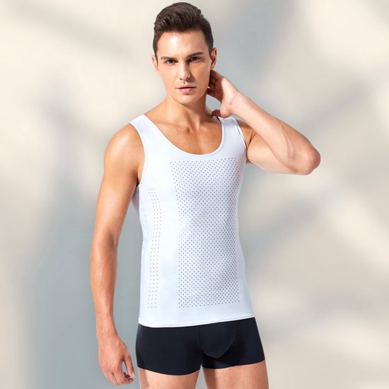 Chibaa - Mannen Compressie Sport Tanktop - Premium Corrigerend Hemd - Ondersteuning - Body Buik Shapewear - Body Shaper - Waist Trainer - Wit - XX-Large