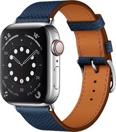 By Qubix Lederen bandje - Donkerblauw - Geschikt voor Apple Watch 38mm - 40mm - 41mm - Compatible Apple watch bandje - smartwatch bandje leder leren