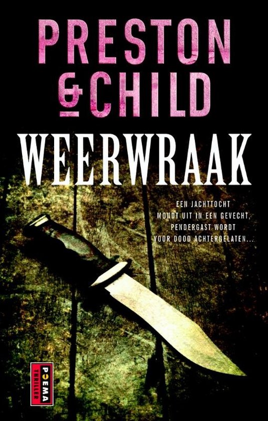 Boekomslag van Weerwraak met een mes op een houten ondergrond en de titel in witte letters.
