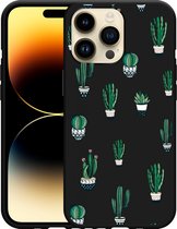 Geschikt voor Apple iPhone 14 Pro Max Hoesje Zwart Cactus - Designed by Cazy