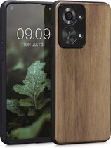 coque kwmobile pour OnePlus Nord 2T 5G - Coque avec pare-chocs en marron foncé - Coque arrière - bois de noyer