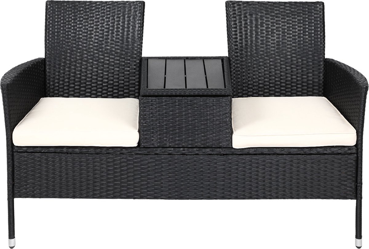 Casaria Polyrattan Tuinbank Verstelbaar Incl. Kussens Zwart