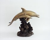 Sculptuur - 15 cm hoog - Dolfijn met jong - bronzen beeld