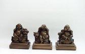 Beeld Boeddha's - 9 cm hoog - bronskleurig beeld - Boeddhisme - set van 3
