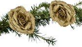 Kerstboom bloemen op clip - 2x stuks - goud - kunststof - 18 cm