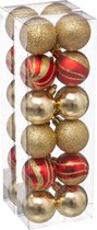 24x stuks kerstballen mix goud/rood glans/mat/glitter kunststof diameter 4 cm - Kerstboom versiering