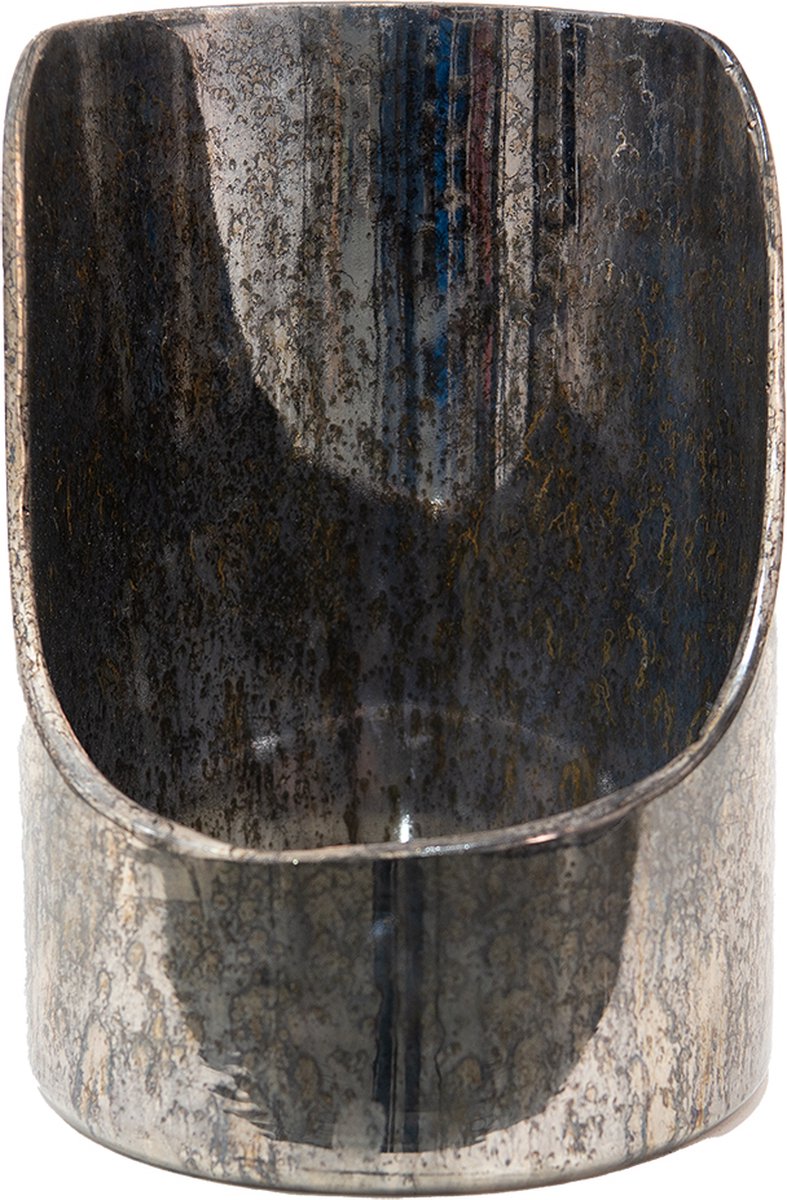 Clayre & Eef Theelichthouder Ø 18x24 cm Zilverkleurig Glas