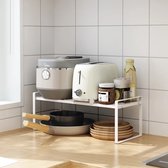 LIANTRAL Keuken Kast Organizer Set van 4, Uitbreidbaar & Stapelbaar, Metalen Keuken Opbergplanken voor Kast Aanrecht - Zilver