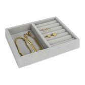QUVIO Boîte à bijoux - Rangement bijoux - 2 compartiments - Boîtes à Boîtes à bijoux - Boîte à bijoux - Velours - Velours - Grijs - 12 x 16 x 2,5 cm
