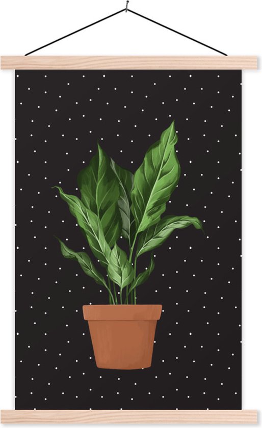 Support pour affiches avec affiche 60 x 90 cm - Affiche scolaire - Plantes d'intérieur - Pot de fleurs - Pois - Affiche textile - Lattes vierges