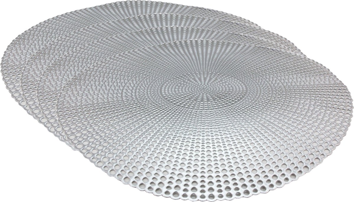 Placemats - D40 cm - rond - zilver - Set van 4x stuks - kunststof