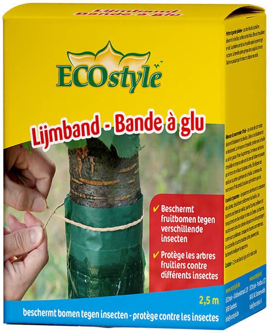 ECOstyle Lijmband Beschermt tegen Schadelijke Insecten - Werkt tegen Mieren, Wintervlinder, Bladluis en meer - Weerbestendig - 2,5 M Lijmband & 6 M Touw