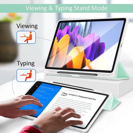Coque Samsung Tab S7+ - Coque à trois volets - Vert clair - Convient pour Samsung Galaxy Tab S7+ - 11 pouces - SM-T970, SM-T976B
