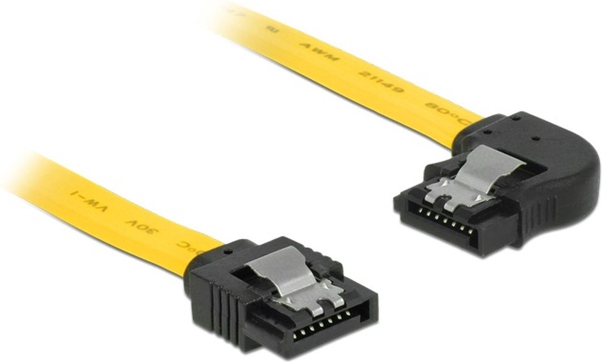 SATA datakabel - recht / haaks naar rechts - plat - SATA600 - 6 Gbit/s / geel - 0,50 meter