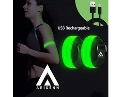 Arisenn® OPLAADBAAR LED LIGHTNING BAND GROEN|3 standen | Reflecterende Hardloop Verlichting - Hardloop | Running Safety Led Light/ Reflecterende armband led/ veiligheidsverlichting/ Hardloop verlichting/ USB OPLAADBAAR / Sportarmbanden - per 2 stuks
