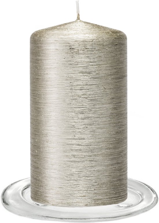 Trend Candles - Stompkaarsen met glazen onderzetters set van 2x stuks zilver 7 x 13 cm