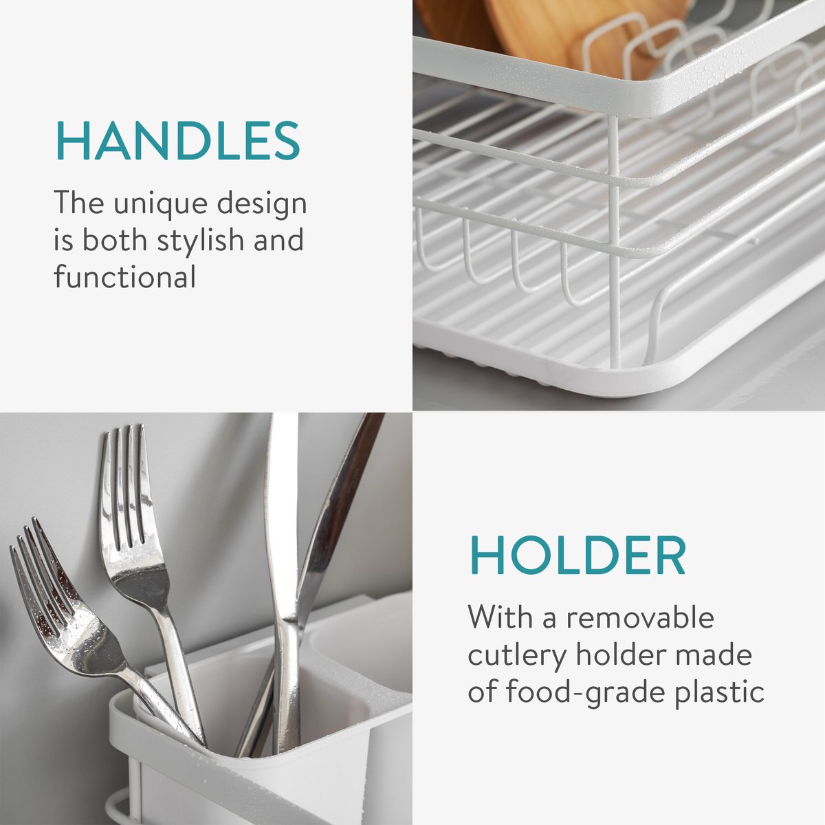 Navaris Afdruiprek voor de Keuken - Borden, Bestek, Potten en Pannen Droogrek voor in de Keuken - Modern Retro Design Lekbak met Metalen Rek - Wit