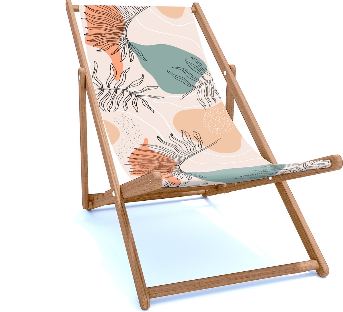 Holtaz Strandstoel Hout Inklapbaar Comfortabele Zonnebed Ligbed met verstelbare Lighoogte houten frame met stoffen Bladeren