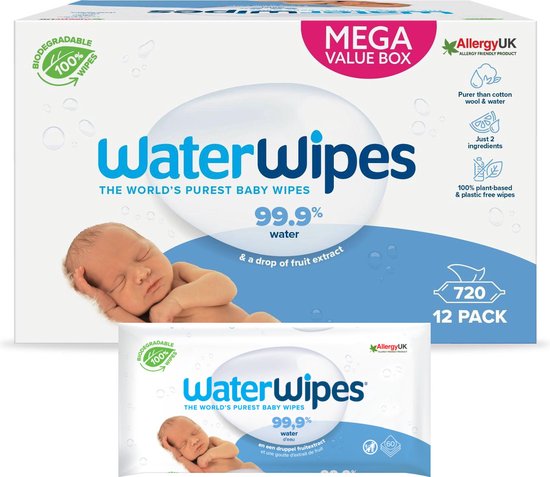 Product: WaterWipes Billendoekjes Bio - 12 x 60 stuks - 720 doekjes, van het merk WaterWipes
