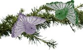 Kerstboomversiering 4x - kolibrie vogeltjes - groen en paars - 9,5 cm