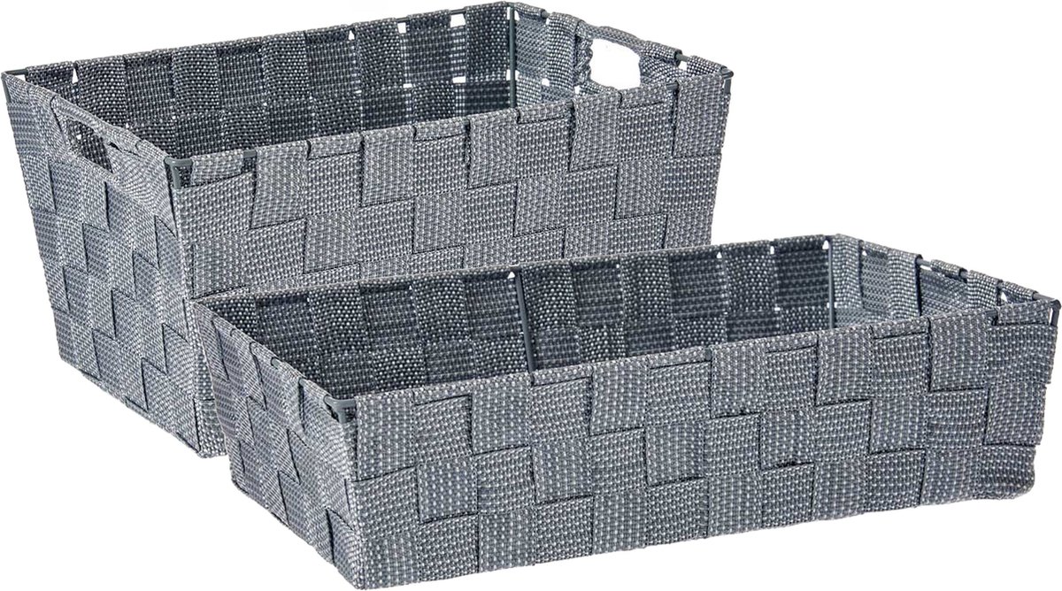 Kast/badkamer opbergmandjes - Set van 5x stuks - Zilvergrijs in 2 formaten 34 x 21 x 8.5 cm en 30 x 20 x 14 cm