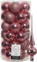 Kunststof kerstballen D6 cm - incl. glazen piek glans - lippenstift roze