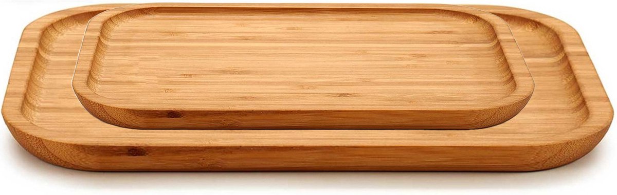 Kinvara - Voedsel/hapjes serveerplanken 2x stuks - Bamboe 25 x 18 cm en 36 x 24 cm - Opstaande rand