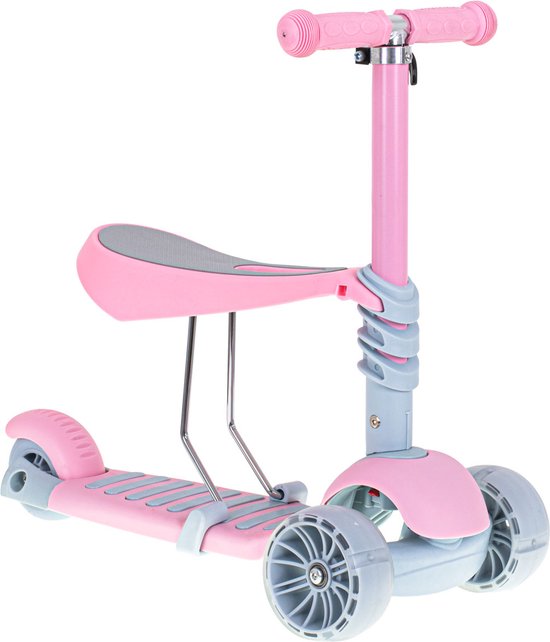 Ricokids 3-in-1 Driewieler Balansstep – Met Zitje, Verstelbaar Stuur, Voor Kinderen Tot 30 Kg, Roze, Met Lichtgevende Wielen
