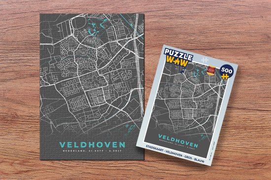 Puzzle Plan de la ville - Veldhoven - Grijs - Blauw - Puzzle - Puzzle 500 pièces - Carte