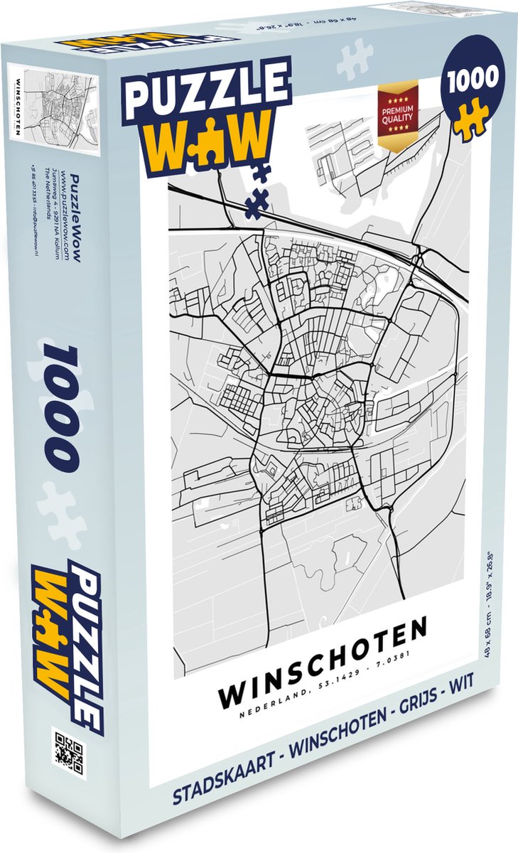 Puzzel Stadskaart - Winschoten - Grijs - Wit - Legpuzzel - Puzzel 1000 stukjes volwassenen - Plattegrond